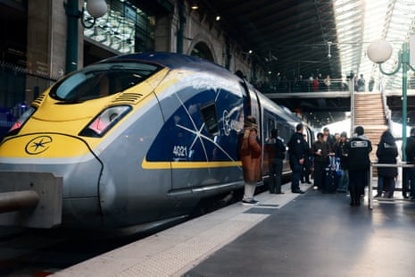 A Eurostar train at Gare du Nord station today, after Eurostar announced a power supply problem in the Channel Tunnel that links Britain and France