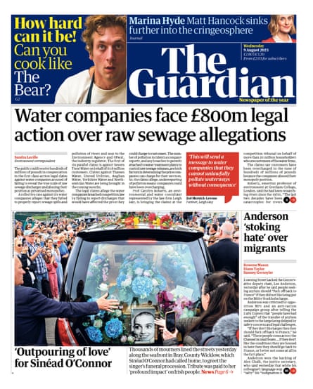 Guardian front page, Wednesday 9 August 2023