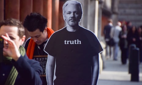A cardboard cut-out of Julian Assange outside the UK high court for the decision on whether the WikiLeaks founder can appeal against his extradition to the US