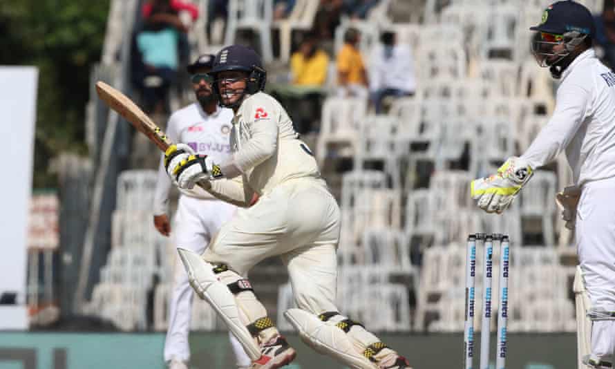 Ben Foakes plays a shot as he tries to provide some stability during England’s innings.