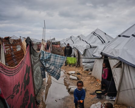 Tents flooded by rainwater in Nuseirat, central Gaza.