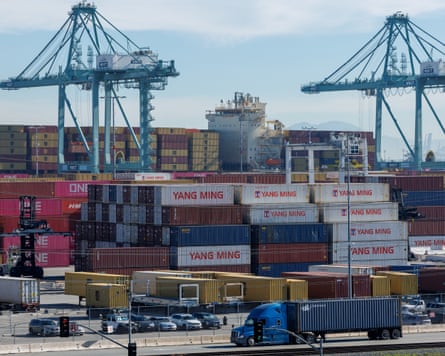 Chinese shipping containers at the Port of Los Angeles this month