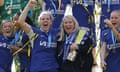Chelsea manager Emma Hayes holds the Women’s Super League trophy alongside captain Millie Bright and her team as they celebrate winning the 2023/24 title.