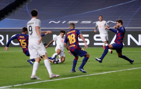 Coutinho scores his team’s seventh goal.