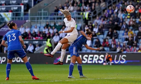 England's Rachel Daly scores their side's first goal.