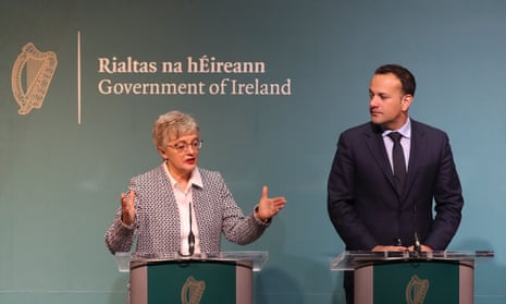 Ireland’s minister for children and youth affairs, Katherine Zappone, with the taoiseach, Leo Varadkar, brief the media on plans for a referendum on the country’s abortion laws, 29 January 2018. 