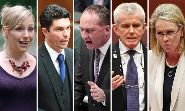 Australian politicians who have been deemed ineligible to serve due to their citizenship. Larissa Waters, Scott Ludlam, Barnaby Joyce, Malcolm Roberts, Fiona Nash.