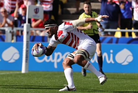 Amato Fakatawa of Japan scores their first try during the Rugby World Cup France 2023 Pool match between Japan and Argentina.