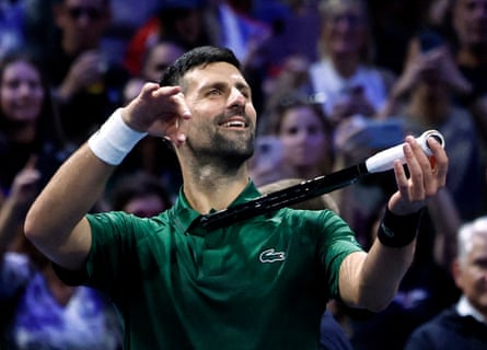 Novak Djokovic celebrates beating Yannick Hanfmann in semi-final of the Hellenic Championship in Greece, 7 November 2025.