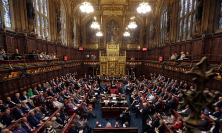 A general view of a packed House of Lords, with the benches packed with figures wearing ermine