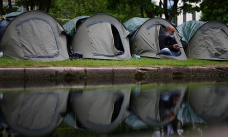 A makeshift camp on the banks of the Grand Canal in Dublin, 22 May 2024
