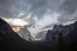 View over the Yosemite valley as one of the first winter storms approaches, bringing much-needed moisture.