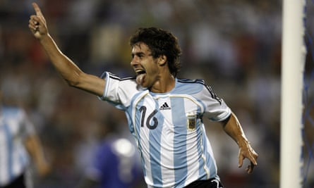 Pablo Aimar celebrates after scoring for Argentina at the Copa América in 2007.