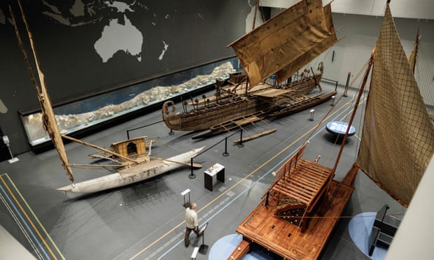 Boats from Papua New Guinea on display at the Humboldt Forum.