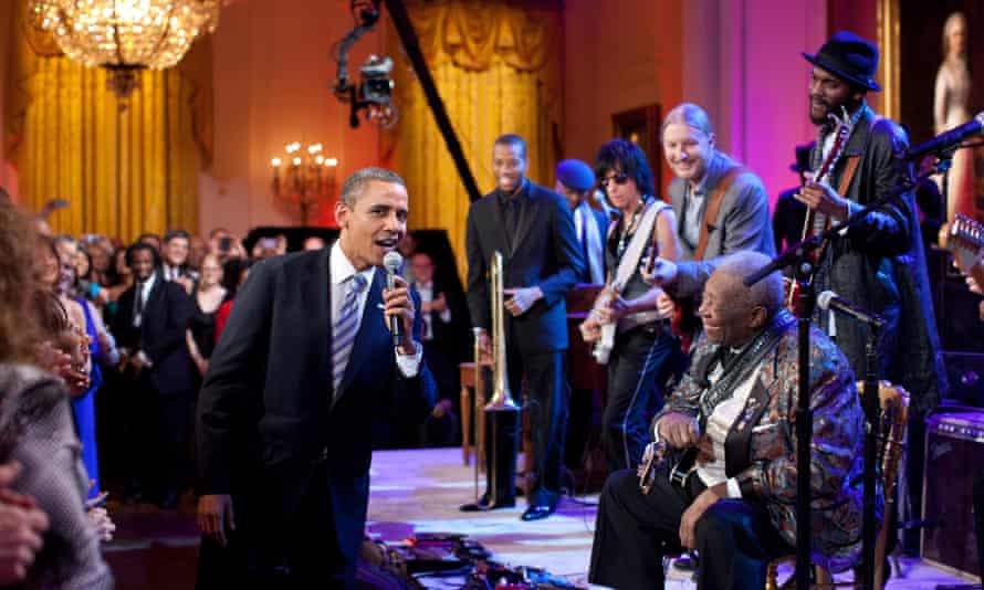 In front of President ObamaGary Clark Jr. performs at the White House with, from left, Troy Trombone Shorty Andrews, Jeff Beck, Derek Trucks, and B.B. King.