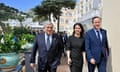 Italian foreign minister Antonio Tajani with German foreign minister Annalena Baerbock and UK foreign secretary David Cameron in Capri.