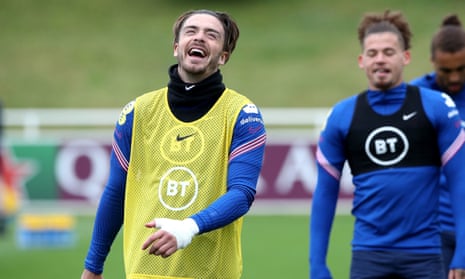 Jack Grealish during an England training session at St George’s Park on Friday in the buildup to the Euro 2020 game against Germany.