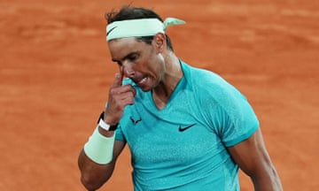 Spain's Rafael Nadal reacts in his defeat.