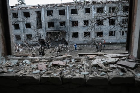 Damage following a Russian shelling on a residential area in Sviatohirsk, Ukraine.