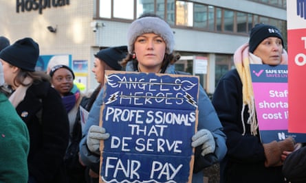 Miriam Norby, a chemotherapy nurse from Newcastle, joins the picket line outside St Thomas' Hospital.