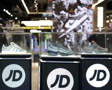 Adidas, Nike and New Balance shoes at a newly renovated JD Sports store at Westfield Stratford, London.