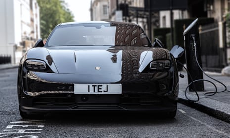 Porsche Taycan plugged in in Mayfair, London