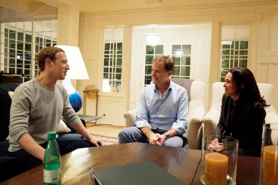 Clegg with Mark Zuckerberg and Sheryl Sandberg after joining Facebook