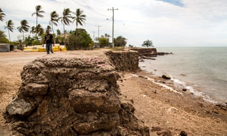 The community has built seawalls in Saibai to keep the sea at bay during the rainy season.