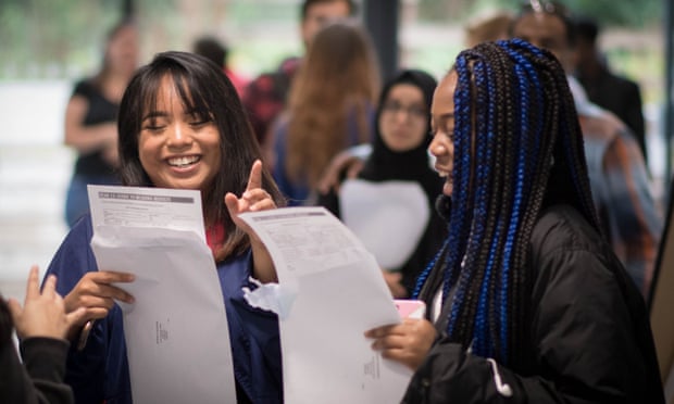 A-level students celebrating their results in Wembley, London, last year.