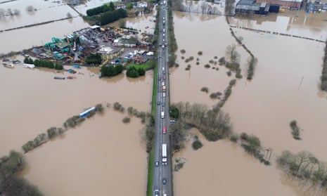 Fields and roads are flooded after the River Trent overflowed its banks after Storm Henk, as seen on 5 January.