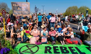 Extinction Rebellion protesters on Waterloo Bridge, London, April 2019
