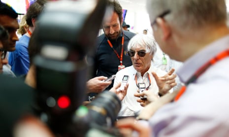 Bernie Ecclestone speaks to journalists at this year's Bahrain Grand Prix