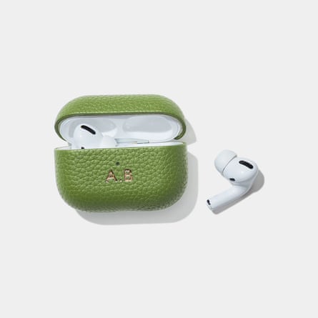 Green personalised Leather Airpod pro Case