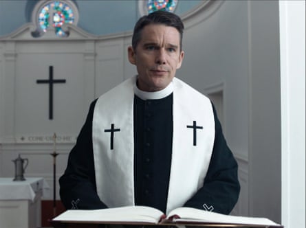 Ethan Hawke as a priest in First Reformed