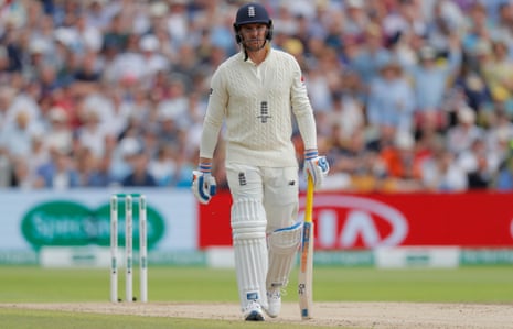 A dejected looking Jason Roy trudges off after losing his wicket.