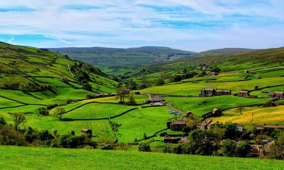 Farmland at Keld in Swaledale, about 30 miles north of Skipton in Yorkshire. Only 10% of land in the UK has open access