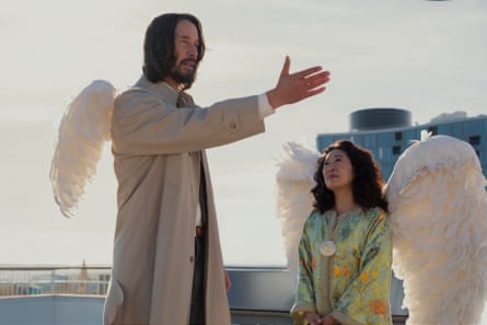 Keanu Reeves as Gabriel and Sandra Oh as Martha in Good Fortune.