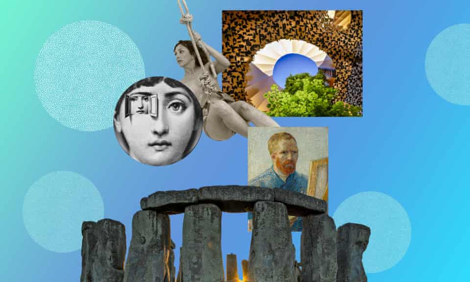 Clockwise from top: The House of Hungarian Music, Van Gogh, Stonehenge, Objects of Desire, Carolee Schneeman