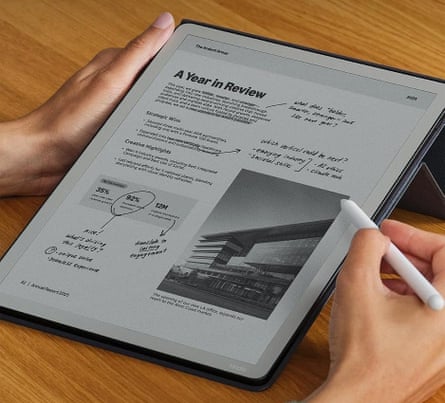 a photo of the Kindle Scribe in use