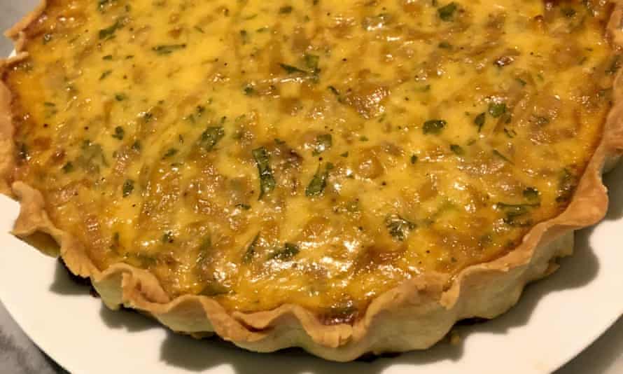 ‘Hopkinson allows for additions, so I add a dollop of Dijon, a little grated parmesan and parsley’: onion tart.