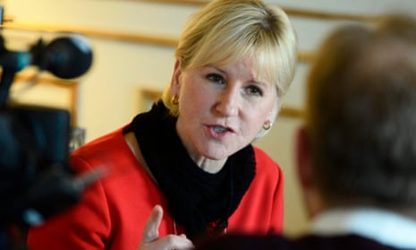 Swedish foreign minister Margot Wallstrom gestures during a media interview. Saudi Arabia recalled its ambassador to Sweden after a diplomatic row between the two countries followed Wallstrom’s criticism of the kingdom’s human rights record.