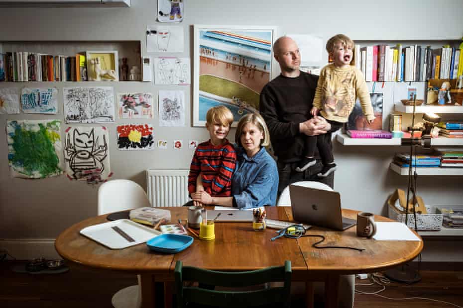 Brunswick parents Lucy Morieson and Evet Jean struggle to juggle working from home amid the chaos of home schooling their two sons - Atlas, 5, and Raphael,3.