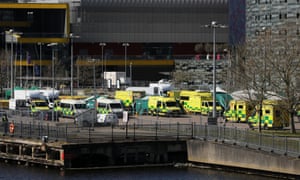 Ambulances outside NHS Nightingale hospital in London