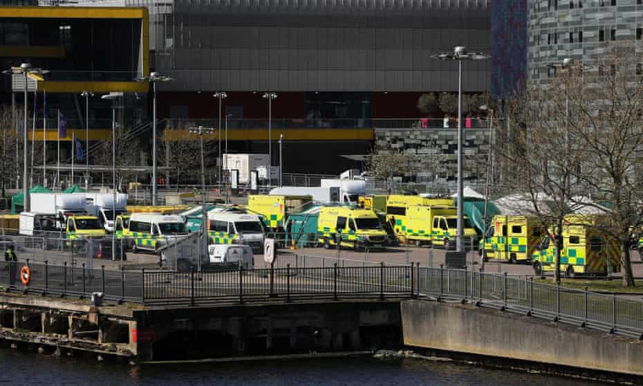 Ambulances outside NHS Nightingale hospital in London
