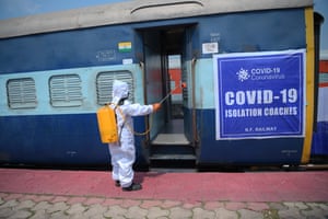 A train carriage converted into an isolation room for Covid-19 patients in Agartala, India.