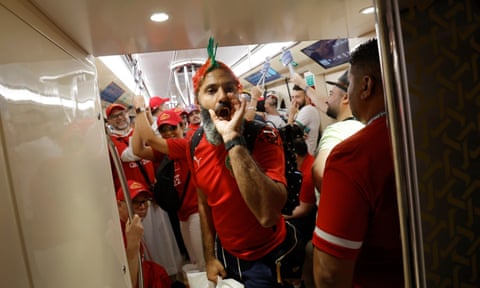 Morocco fans on the Doha Metro before their game against Canada