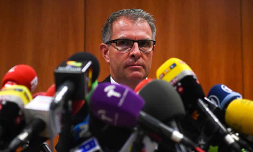 Lufthansa group CEO Carsten Spohr briefs the media in Barcelona.