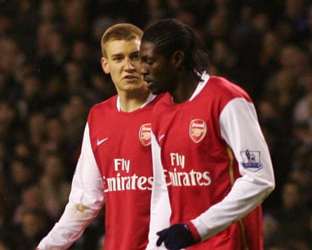 Nicklas Bendtner and Emmanuel Adebayor, moments before things got out of hand.