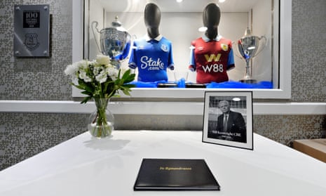 A book of remembrance in memory of Bill Kenwright is laid out at Goodison Park before Everton’s cup tie with Burnley.