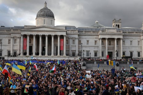 A large crowd gather in Trafalgar Square to protest against Russia’s invasion of Ukraine .
